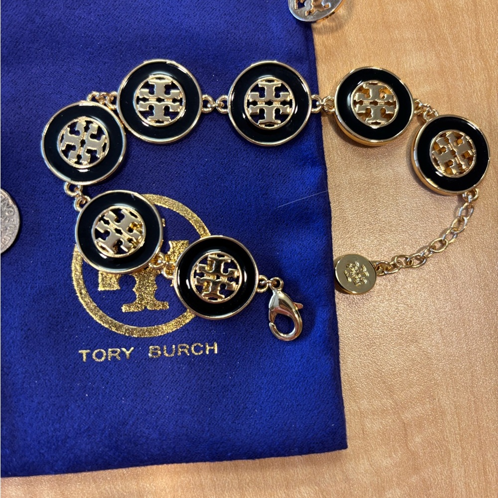 Tory Burch Black and Gold Medallion Bracelet